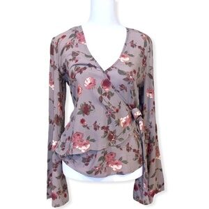 Ten Sixty Sherman Floral Bell Sleeve Wrap Top Size XS